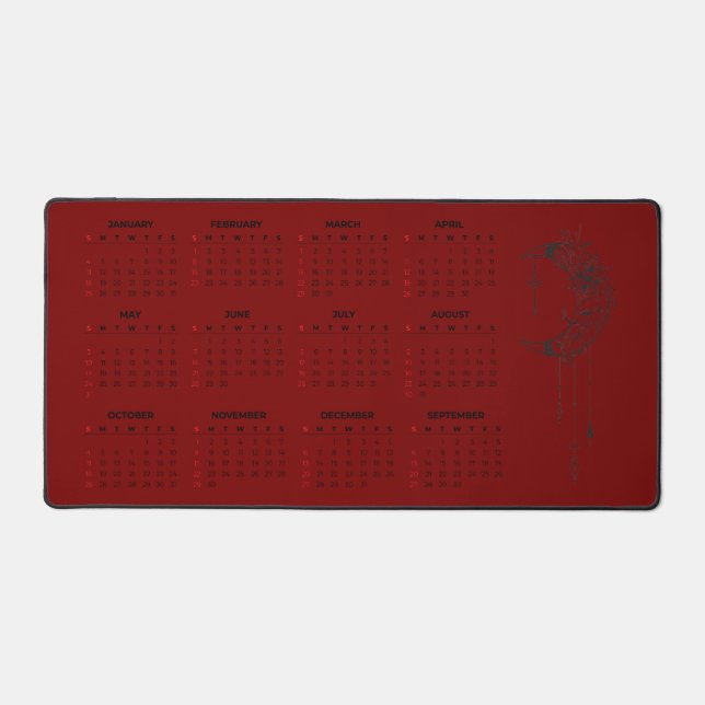 Tapis de bureau calendrier 2026 - Lune céleste et  (Recto)