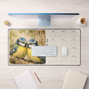 Tapis de bureau Calendrier 2027 Mésanges Bleu à l'