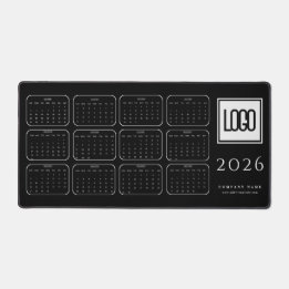 Tapis de bureau calendrier noir 2026 avec logo d'e