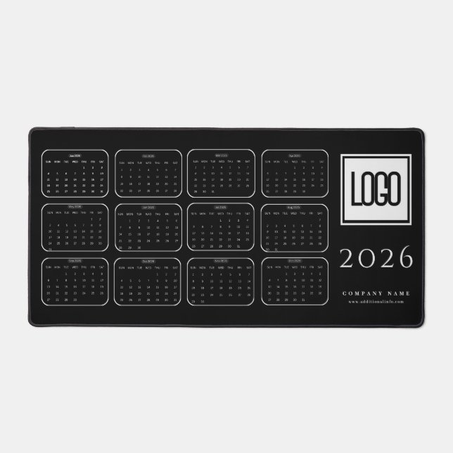 Tapis de bureau calendrier noir 2026 avec logo d'e (Recto)