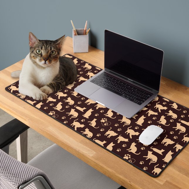 Tapis de bureau Cœurs de chats & empreintes de pat (Pawsitively Adorable 🐾😻)