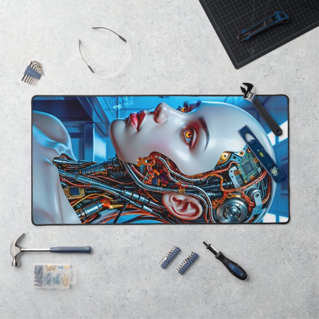 Tapis de bureau de jeu IA Cybernétique Bleu Foncé (Poste de travail)