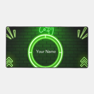 Tapis de bureau de jeu vert néon Nom personnalisé