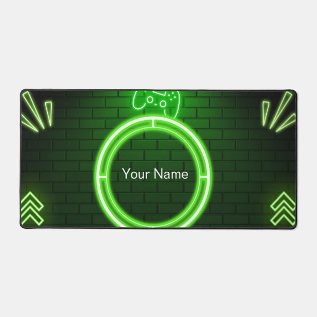 Tapis de bureau de jeu vert néon Nom personnalisé  (Recto)