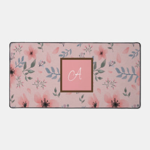 Tapis de bureau de monogramme de saumon rose et él