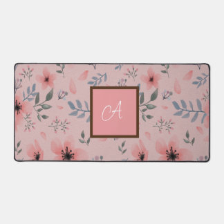 Tapis de bureau de monogramme de saumon rose et él