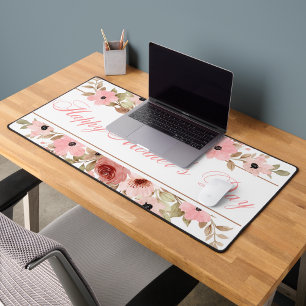 Tapis de bureau élégant à fleurs aquarelles roses
