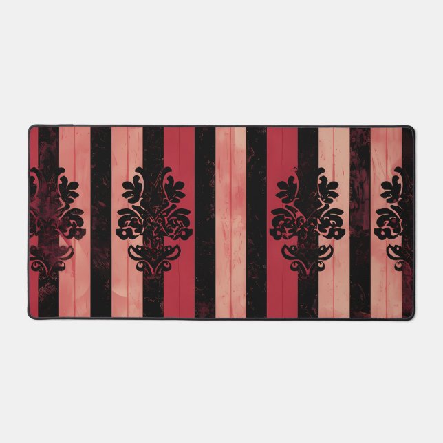 Tapis de bureau en damas rouge et noir gothique (Recto)