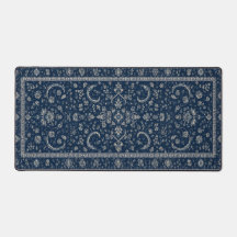 Tapis de bureau en tapis persan floral bleu marine