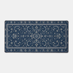 Tapis de bureau en tapis persan floral bleu marine
