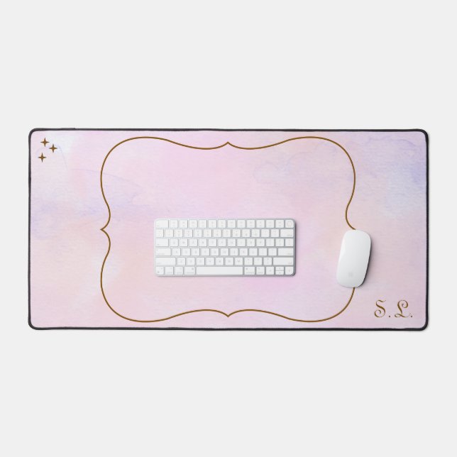 Tapis de bureau fantaisiste à aquarelle rose avec  (Clavier et souris)