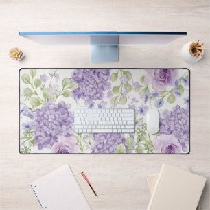 Tapis de bureau floral grand format aquarelle viol