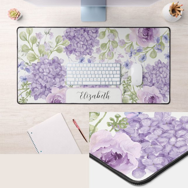 Tapis de bureau floral grand format aquarelle viol (Créateur téléchargé)