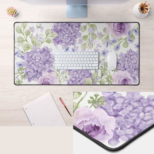 Tapis de bureau floral grand format aquarelle viol (Créateur téléchargé)