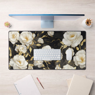 Tapis de bureau floral noir et or Luxe Rose Blanch