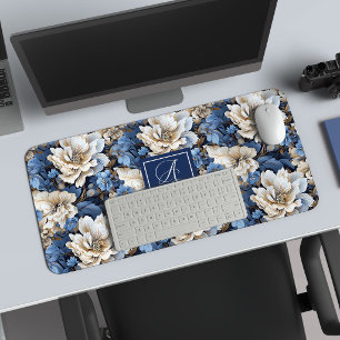 Tapis de bureau floral personnalisé Fleurs bleues