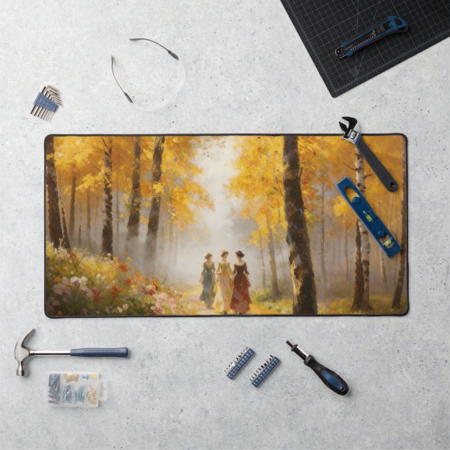 Tapis de bureau forêt dorée romantique (Poste de travail)