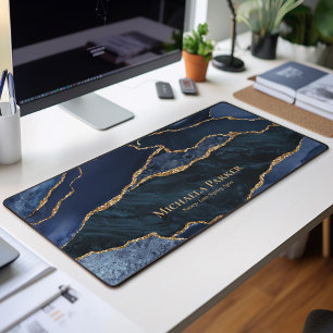 Tapis de Bureau Géode d'Agate Bleu Marine et Or po