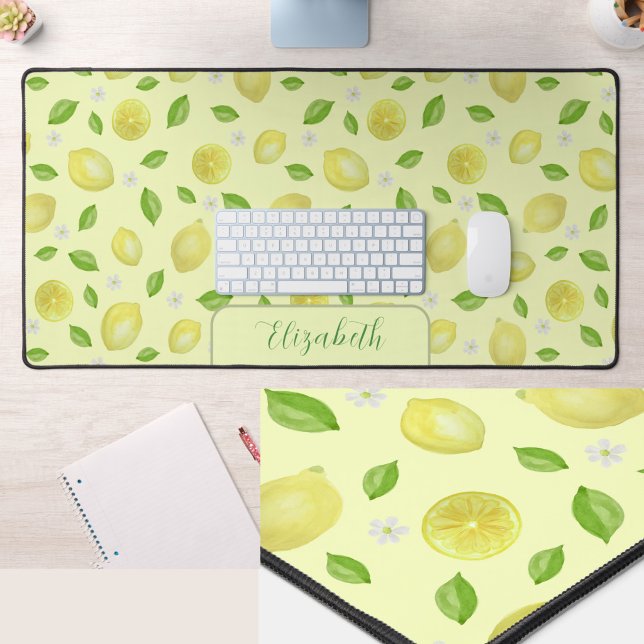 Tapis de bureau grand format aquarelle Citrons Mig (Créateur téléchargé)