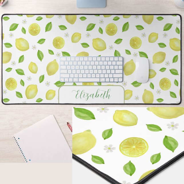 Tapis de bureau grand format avec citrons aquarell (Créateur téléchargé)