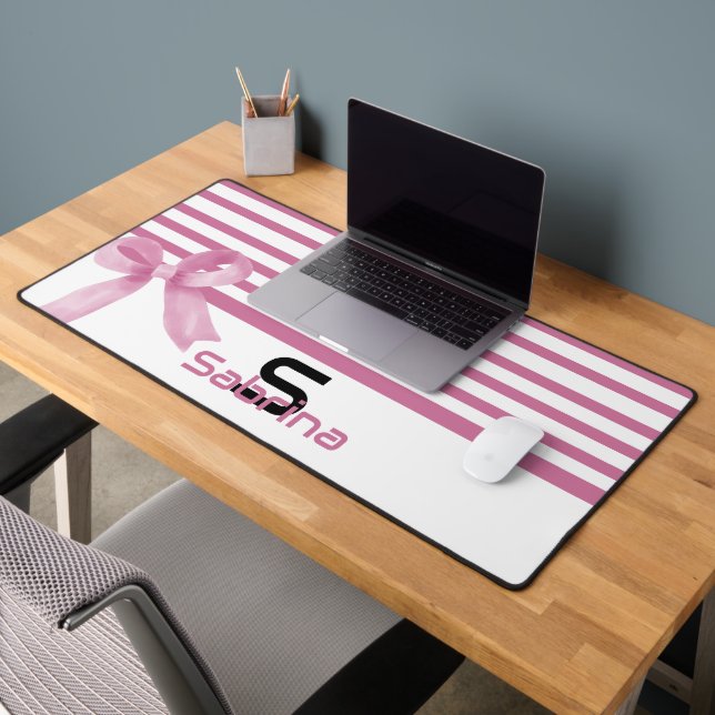 Tapis de bureau jolies rayures rose aquarelle (Bureau 2)