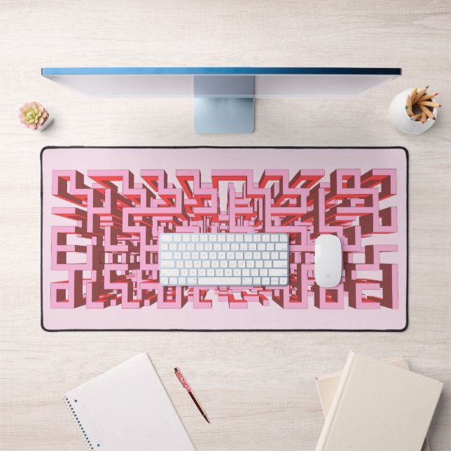 Tapis de bureau labyrinthe 3D rose (Bureau 1)