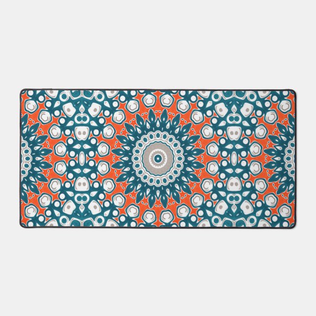 Tapis de Bureau Mandala Bold Sarcelle Corail (Recto)