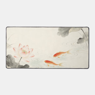 Tapis de bureau minimal oriental Gongbi Lotus Koi 