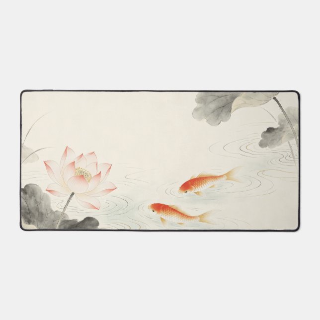 Tapis de bureau minimal oriental Gongbi Lotus Koi  (Recto)