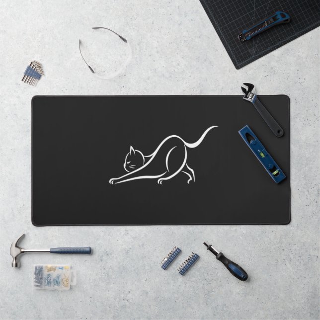 Tapis de bureau moderne sombre Flux Félin Abstrait (Poste de travail)