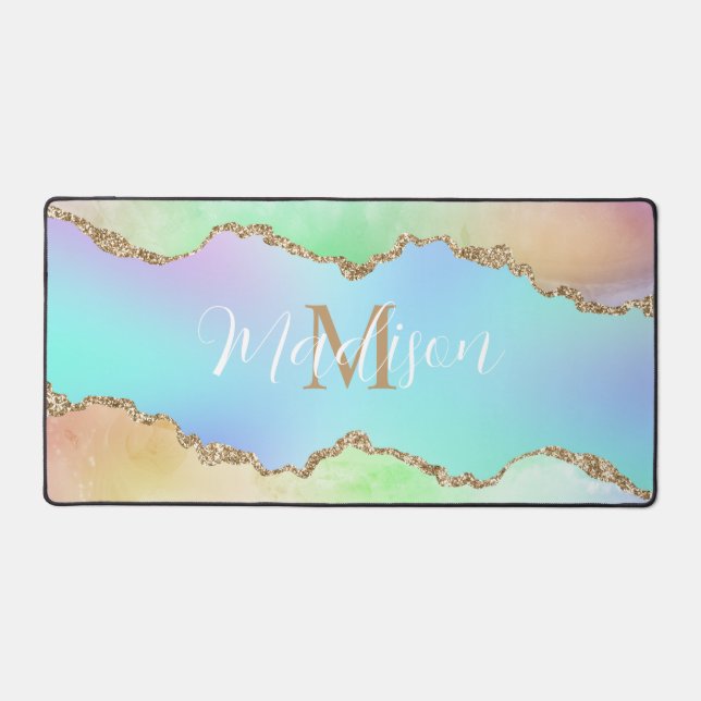 Tapis de bureau monogramme arc-en-ciel pastel Coul (Recto)