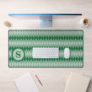 Tapis de bureau - Motif Argyle en vert avec monogr