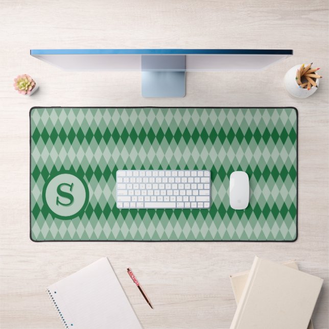 Tapis de bureau - Motif Argyle en vert avec monogr (Bureau 1)