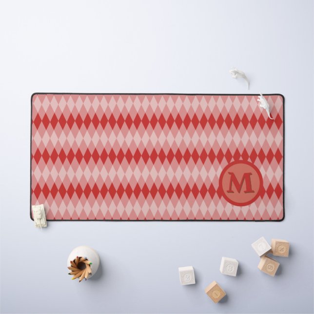Tapis de bureau - Motif Argyle rouge avec monogram (Tableau pour enfants)