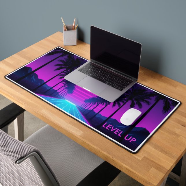 Tapis de bureau néon Grid Vaporwave des années 80  (Bureau 2)