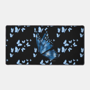 Tapis de bureau noir et bleu esthétique