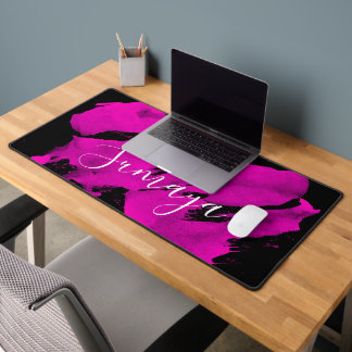 Tapis de bureau noir et rose Brushy personnalisabl