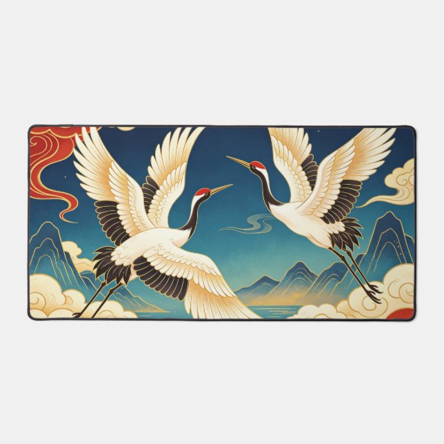 Tapis de bureau oriental grand Grue couronnée roug (Recto)