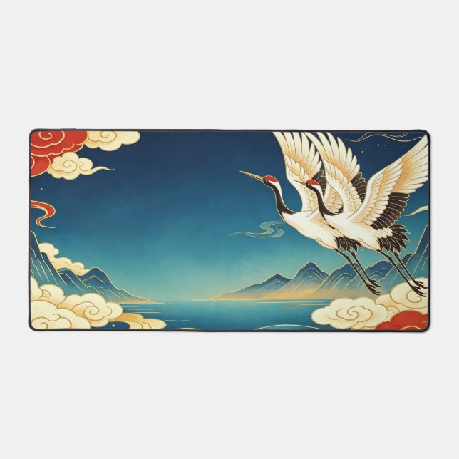 Tapis de bureau oriental grande Grue couronnée rou (Recto)
