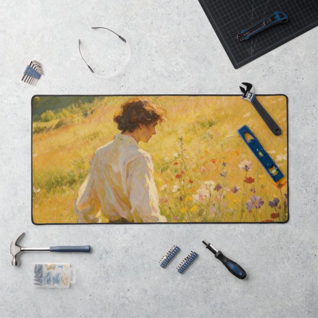 Tapis de bureau peinture à l'huile champ de fleurs (Poste de travail)