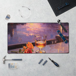Tapis de bureau peinture à l'huile Vin et rose de 
