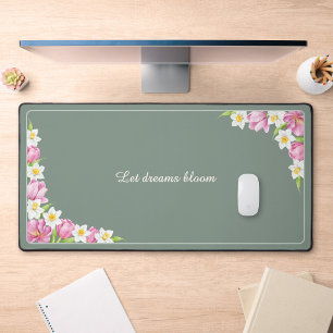 Tapis de bureau personnalisé à fleurs vert sauge