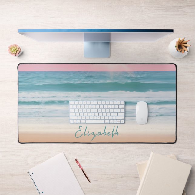 Tapis de bureau personnalisé avec nom Simple Beach (Bureau 1)
