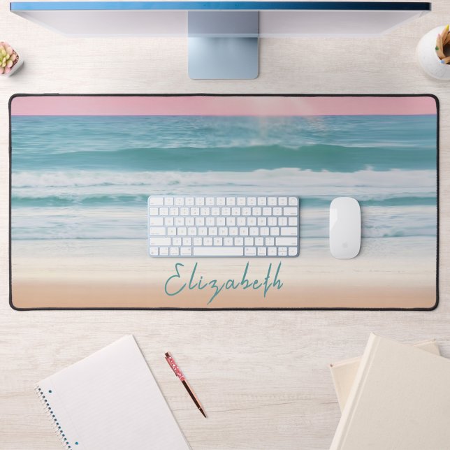 Tapis de bureau personnalisé avec nom Simple Beach (Créateur téléchargé)