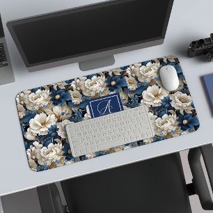 Tapis de bureau personnalisé Fleurs Bleues de Desi