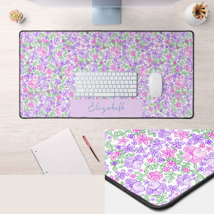 Tapis de bureau personnalisé Fleurs roses et viole