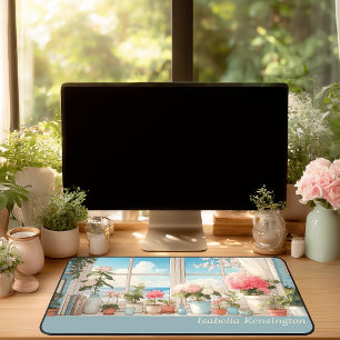 Tapis de bureau personnalisé floral aquarelle rose