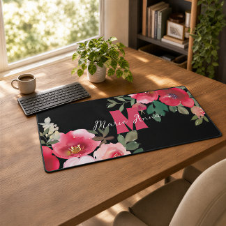 Tapis de bureau personnalisé rose aquarelle, cadea