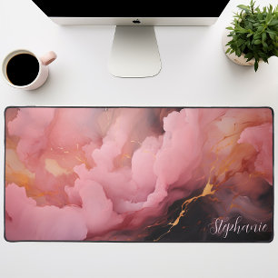 Tapis de bureau personnalisé rose noir et or abstr