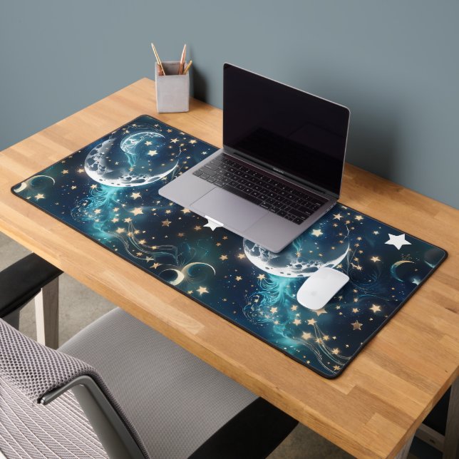 Tapis de bureau – Phases lunaires célestes bleu gl (Bureau 2)